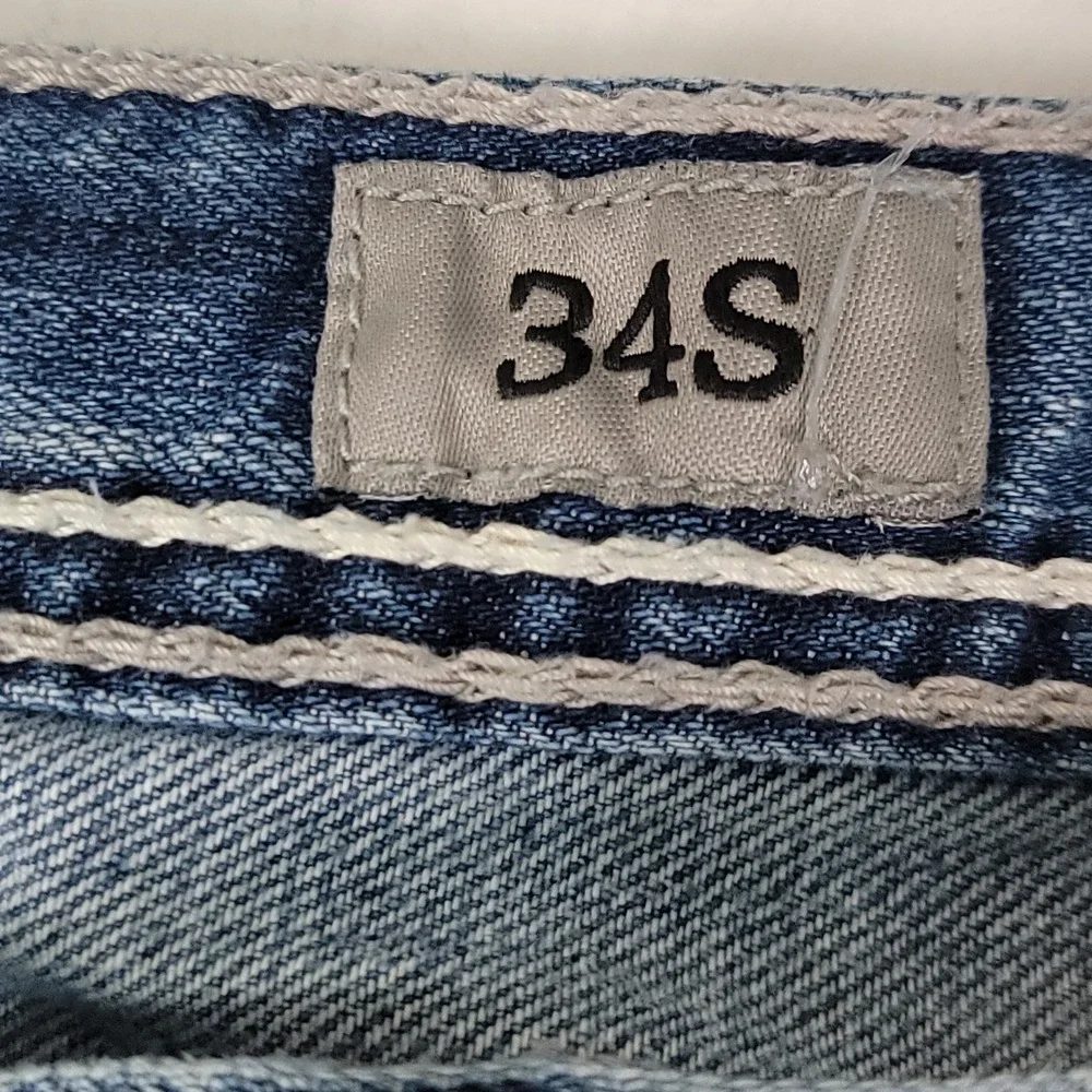 BKE Tyler Straight Leg Jeans Men's 34S Light Wash Thick Stitch Denim